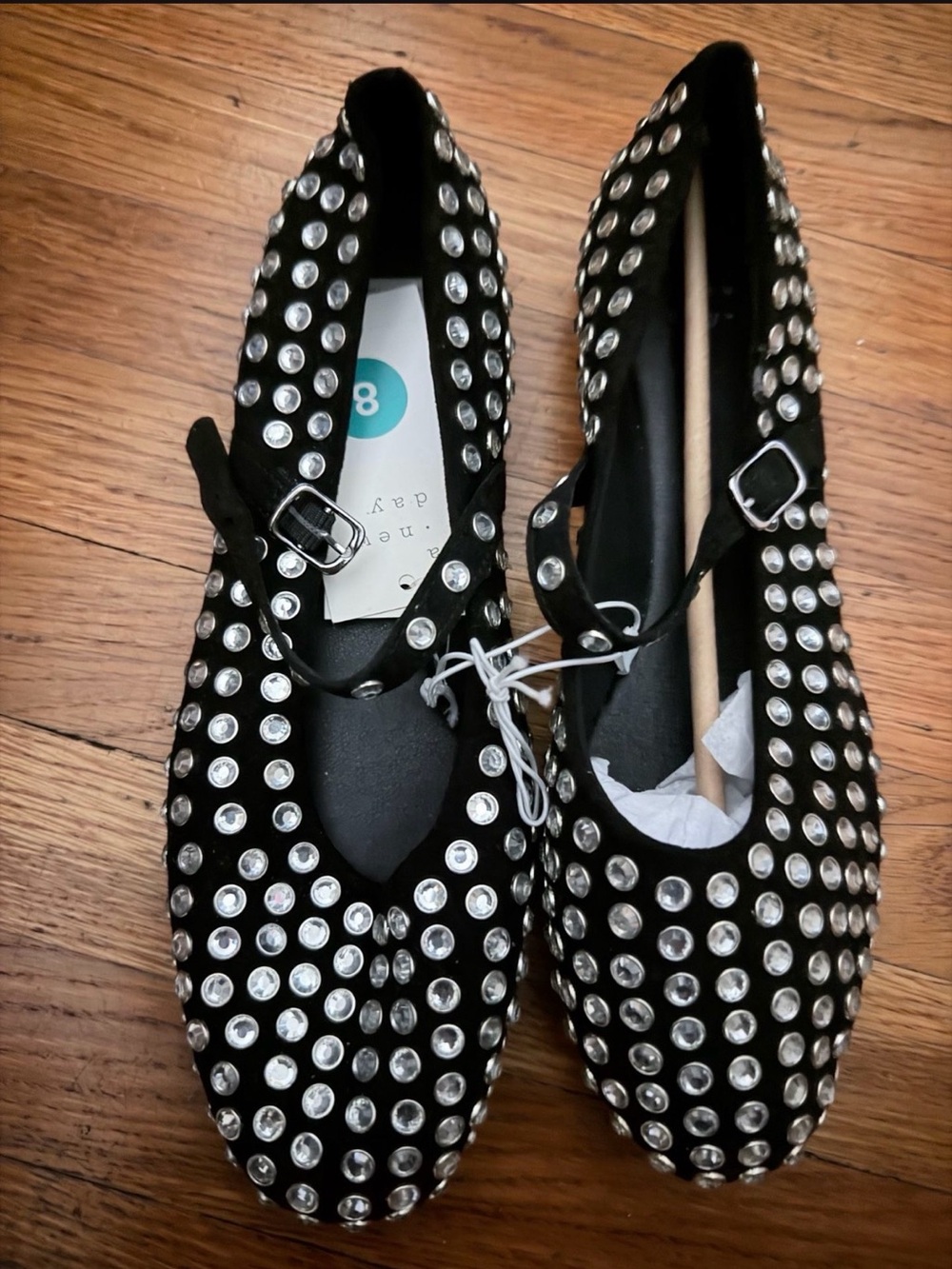 Black Studded Mary Jane Flats with Clear Rhinestones A new day target